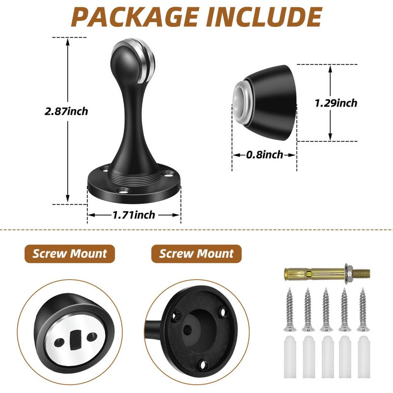 KOLAKO Magnetic Door Stops, Door Stopper Stainless Steel Magnetic Doorstop Brushed Satin Nickel, Black Wall Floor Mounted Door Holder Catch for Bedroom Bathroom Kitchen Home Office - Image 2